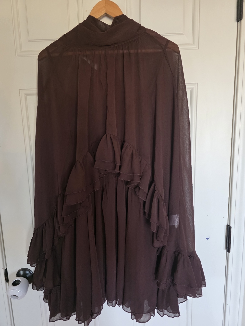 Semi-Sheer Chifon Ruffle Dress With Outer Cape. - Picture 2 of 3